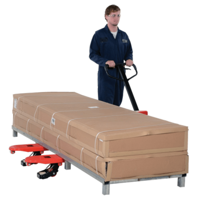 A sideways pallet jack