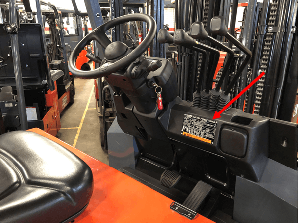 toyota-data-plate-cowl-location A forklift cowl with the location of the data plate marked