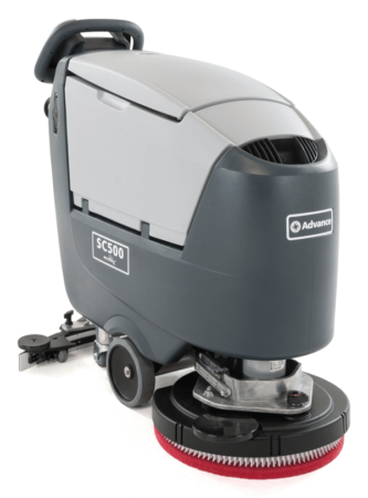 An Advance SC500 walk-behind floor scrubber