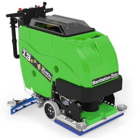 A Factory Cat floor scrubber with an oscillating scrub deck