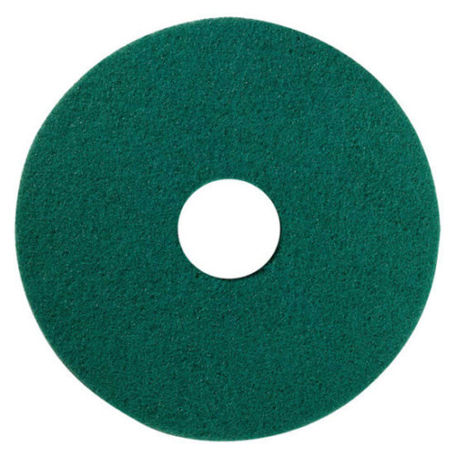 A green floor scrubber pad