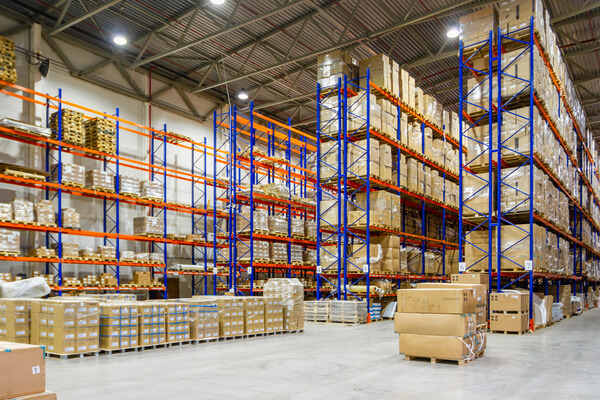 High-rise pallet racking in a warehouse