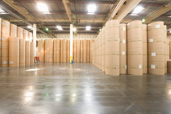 Stacked pallet rolls in a warehouse