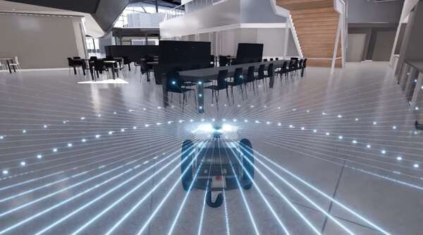 A robot using lasers to scan its environment