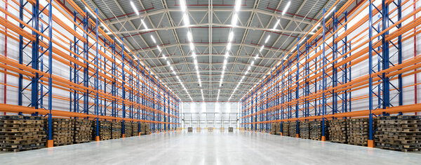 Tall pallet racking in an empty warehouse