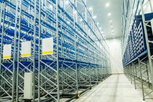 Racking inside of a cold storage warehouse