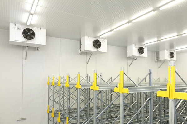 Pallet racking inside of a cold storage warehouse