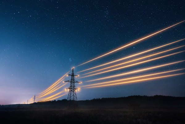 A electrical tower with electrical wires that are artificially charged