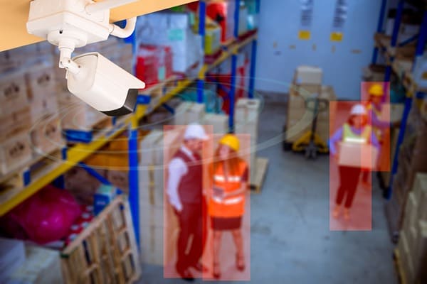 Cameras in a warehouse recording workers