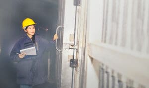 worker checking goods in cold storage facility
