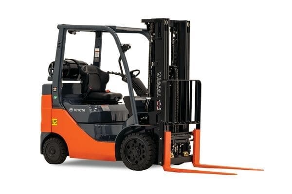 A Toyota 8FGCU25 cushion-tire LPG forklift