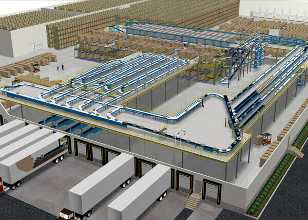 A 3D model of a distribution facility
