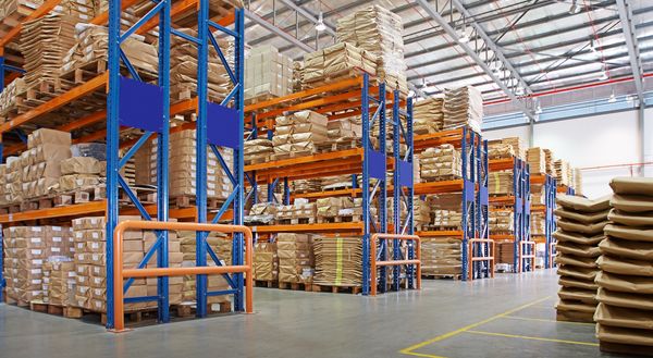 A bay of drive-in pallet racking in a warehouse