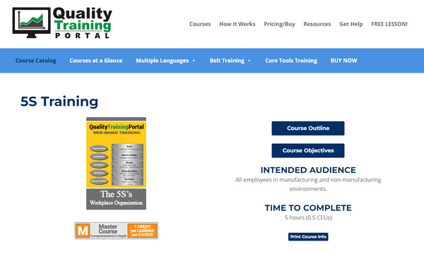 QualityTrainingPortal's 5S Model Training (screenshot taken 1/11/2023)