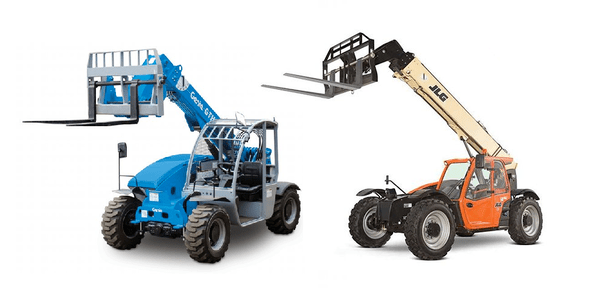 combined-genie-jlg-telehandler-product-images Genie and JLG telehandlers against a white background