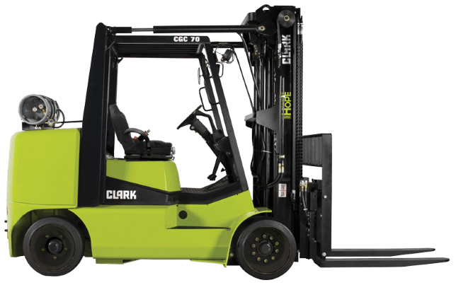 A CLARK CGC70 internal combustion (IC) cushion tire forklift