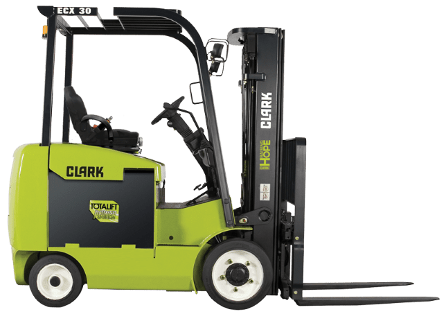 clark-ecx30-electric-stand-up-rider-forklift A CLARK ECX30 electric stand-up rider forklift