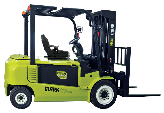 A CLARK GEX40 electric sit-down rider forklift