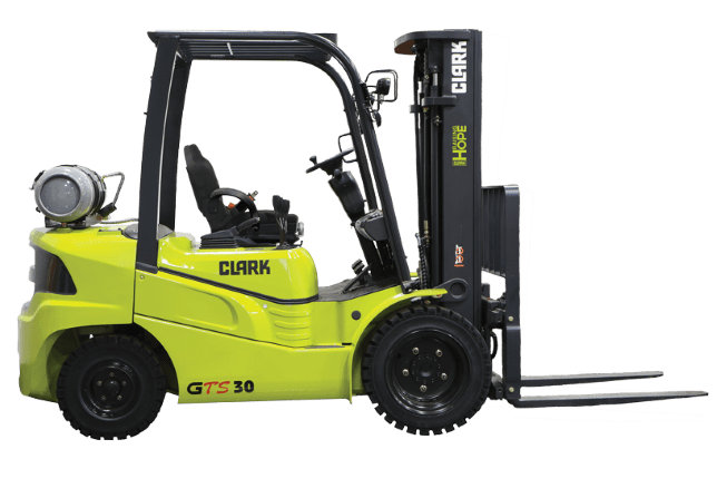 A CLARK GTS30 internal combustion (IC) pneumatic tire forklift