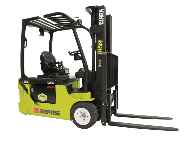 A CLARK SE20T electric sit-down rider forklift