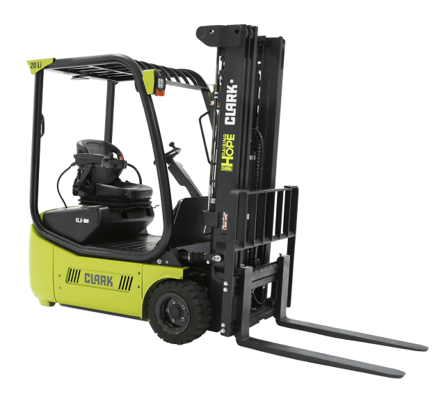 A CLARK TWLI20 electric sit-down rider forklift