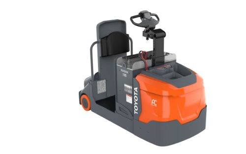 A Toyota industrial tow tractor as viewed from the front