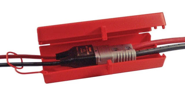A forklift battery SB connector lock box