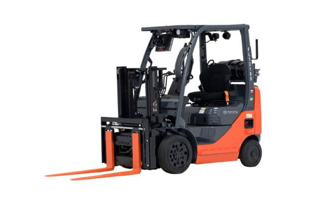 A Toyota LPG cushion tire forklift "FedEx special" with many accessories