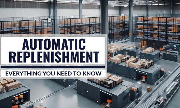 Featured image for the article Automatic Replenishment, courtesy of Conger Industries, with a simulated automatic warehouse environment in the background