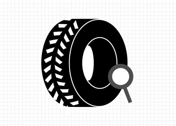 An illustrated tire with a magnifying glass next to it
