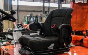 An ergonomic Sears forklift operator seat on a Toyota forklift