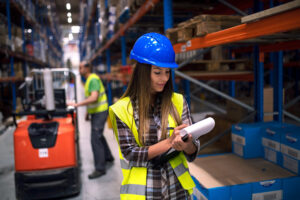 Forklift worker going through a precheck list