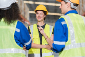 Male and female warehouse worker Having a training discussion