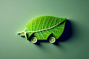 Green leaf with four wheels. Energy Efficient