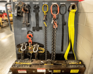 Straps and Chains for Transporting a Forklift