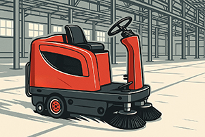 Ride On Scrubber Operating in Warehouse