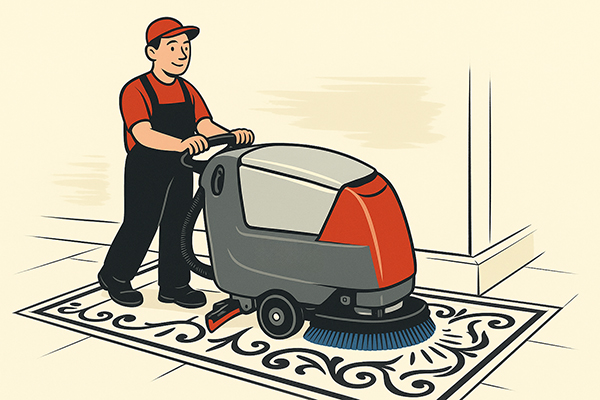 Walk Behind Scrubber Cleaning Decorative Area