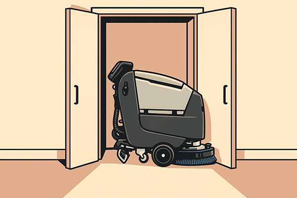Walk behind scrubber stored in closet