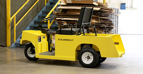 Utility vehicle parked in warehouse